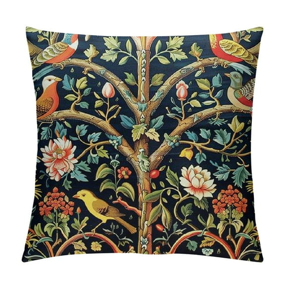 Creowell Green Chinoiserie Pillow Cover Blue and Yellow Floral Throw Covers Flower Bird Square Pillowscase Cushion for Sofa Couch Bedroom Home Decor