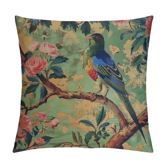 Creowell  Green Dream Chinoiserie Decorative Pillow Covers Cozy Soft Throw Pillowcase Square Couch Cushion Cover for Home Decor Sofa Living Room Bed Car