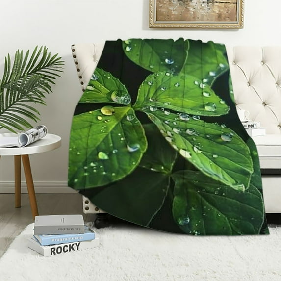 Creowell Green Leaf Blanket Flannel Plant Throw Blankets Soft Plush Giant Leaf Blanket Leaves Design for Bed Couch and Sofa Leaf Blanket Leaf Design Plant Lovers White