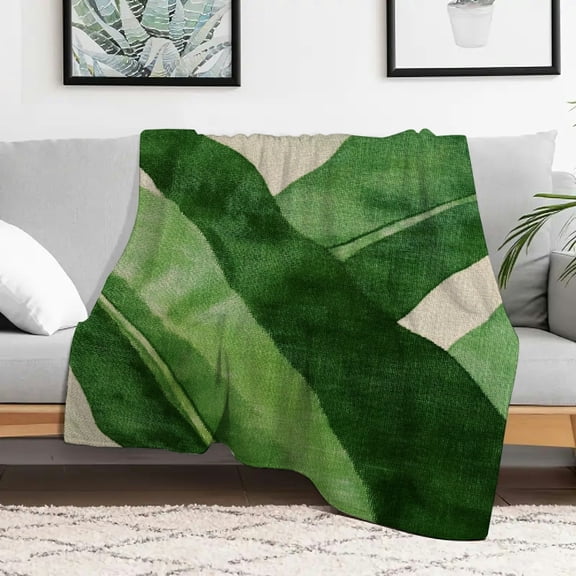 Creowell Green Leaves Warm Cozy Decorative Flannel Blanket for Couch Bed Sofa, Multi-purpose Gift Blanket for Sofas, Travel, Camping, Beds and Chairs 30x40in