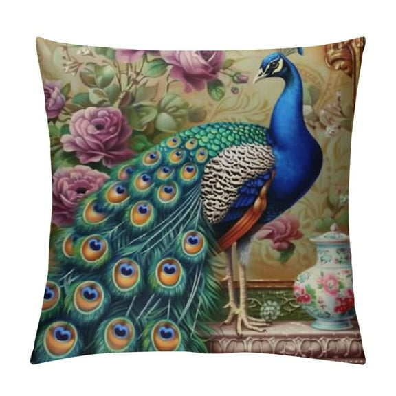 Creowell Green Peacock Animal Throw Pillow Cover Beautiful Peacock Feather Pillow Case Cushion Cover Decorative Zippered Pillow Covers for Bed Sofa Couch