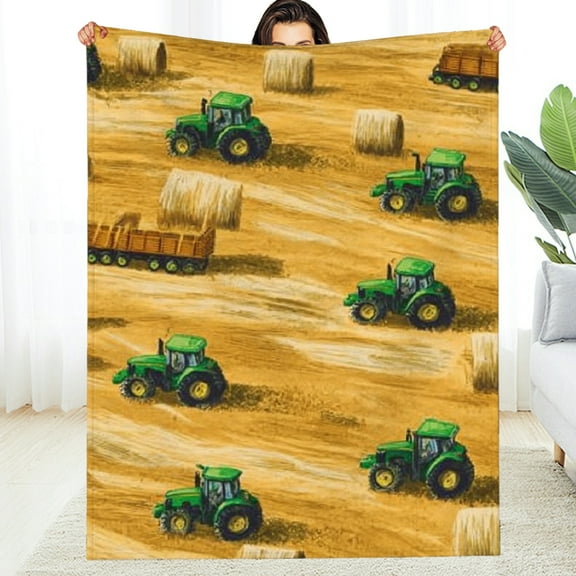 Creowell Green Tractor Farm Blanket Gifts for Women Kids, Country Theme Blankets, Warm Cozy Soft Throw for Bedroom, Camping, Couch, Decor 60*80in
