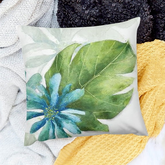 Creowell Green Tropical Leaf Pillow Covers Monstera Palm Leaves Couch Pillow Cases Botanical Plant Summer Throw Pillows Home Decor for Living Room Bedroom Bed Cushion Outdoor 18x18in