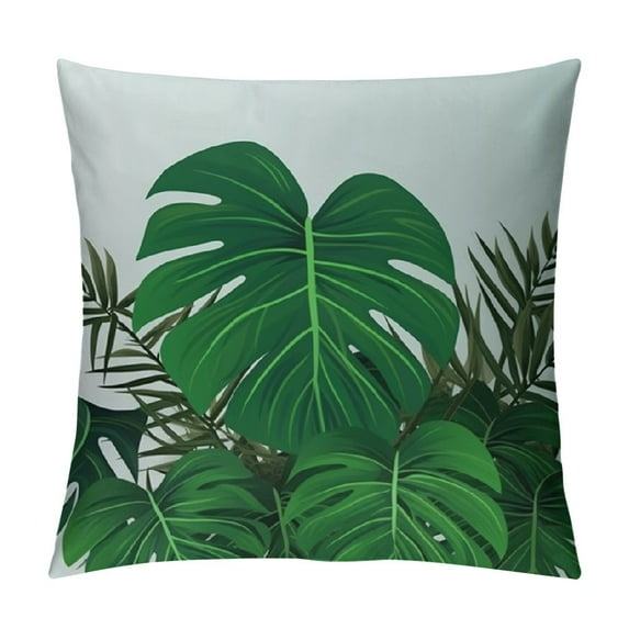Creowell Green Tropical Leaves Throw Pillow Covers, Summer Palm Tree Sturdy Decorative Square Pillowcase with Hidden Zipper for Living Room Sofa Couch Bench Car Decor 20x20in