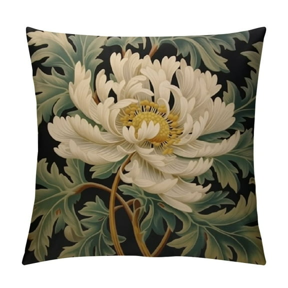 Creowell  Green White Chinoiserie Style Pillow Case Honshu Floral Peony Flower Throw Pillow Cover Asian Inspired Cushion Cover Pillowcase Antique Decor for Bedroom Living Room Sofa