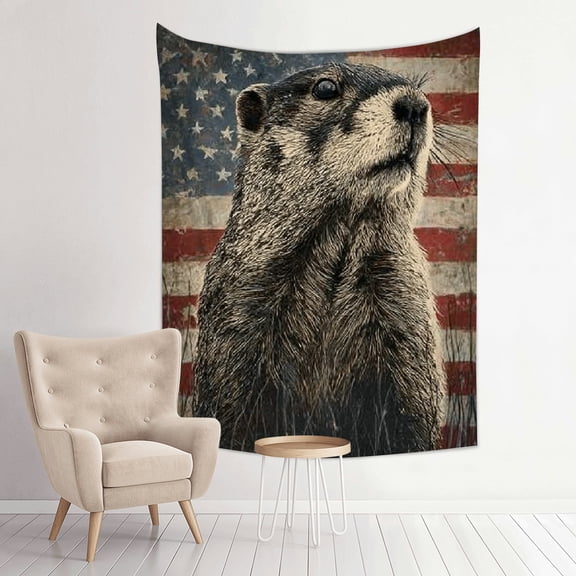 Creowell Groundhog American Flag Tapestry 100% Polyester Wall Hanging 30*40in
