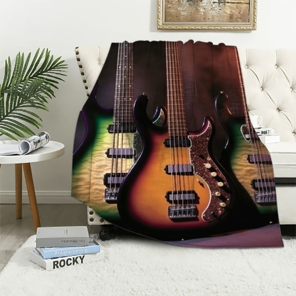 Creowell Guitars Smoke Music Print Throw Blanket Flannel Hand/Machine Wash Long-Lasting Blanket All Seasons Gifts 60x80in