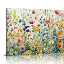 Creowell HPINUB Colorful Flower  Canvas Wall Art, Watercolor Daisy Floral Wall Decor, Wildflower Green Leaf Wall Painting,  Art Print for Living Room, Bedroom, Office - 20x16 in/16x12 in