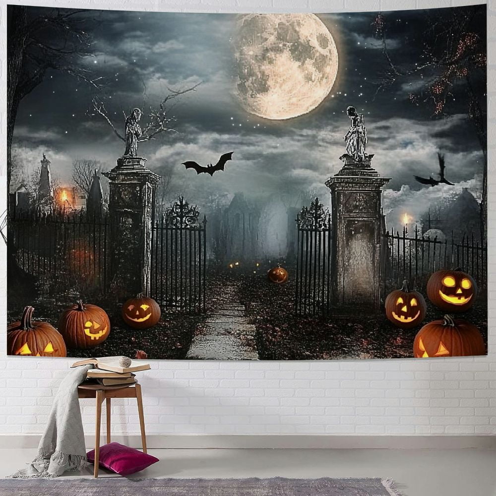 Creowell Halloween Haunted Graveyard Photography Backdrop Gothic Night ...