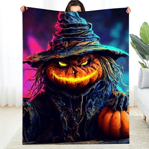 Creowell Halloween Pumpkin Witch Jack O Lantern Flannel Blanket 50*60in
