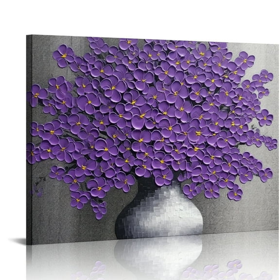 Creowell Hand-painted Purple Flowers Abstract Decorative paintings, Wall decorative frame wall Art, modern Art Living room bedroom office Hotel and Restaurant Wall Art 20x16 in/16x12 in