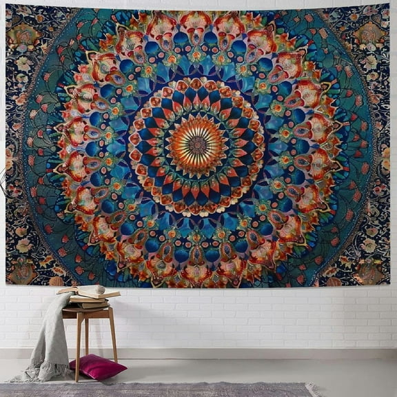 Creowell  Handmade Indian hippie Bohemian Psychedelic Peacock Mandala Wall hanging College Dorm Beach Throws Table Cloth Bedding Tapestry Multi Size Painting