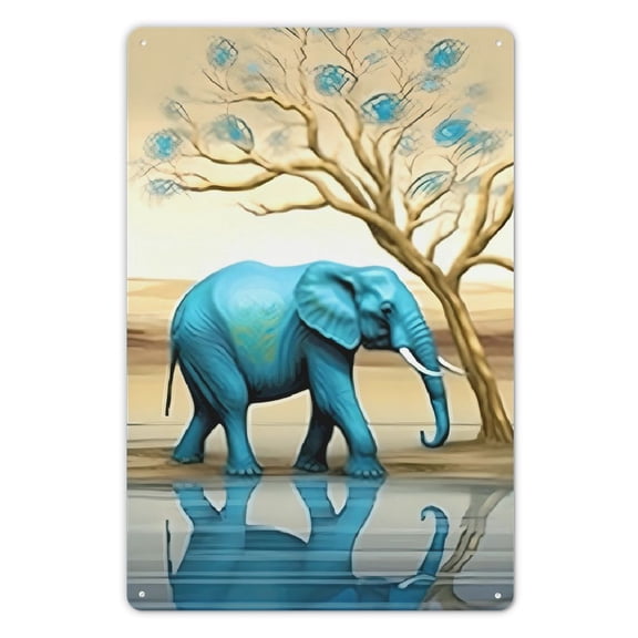 Creowell Hanging Plaque Blue and Gold Elephant Theme, Ideal for Home, Garden, Restaurants, Pubs, Bars, Clubs, Schools, Offices, Cafes, Stores 8x12in