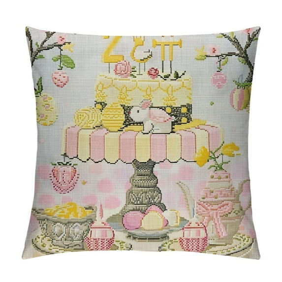 Creowell Happy Easter Pillow Covers , Bunnies Eggs Rabbits Decorative Farmhouse Spring Flower Throw Pillowcases for Home Sofa Couch Decoration,Multi-Size