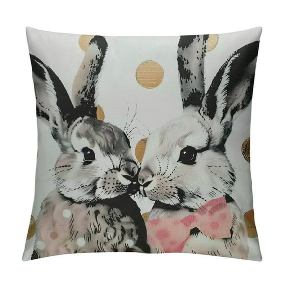 Creowell  Happy Easter Throw Pillow Covers, Bunny Pillowcases  Egg Letter and Rabbits Pillows Spring Farmhouse Decorative Cushion Covers, Beige，Multi-Size