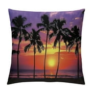 Creowell  Hawaiian Throw Pillow Cushion Cover, Hawaiian Sunset on Big Island Anaehoomalu Bay Ocean Romantic Resort, Decorative Square Accent Pillow Case, Mauve Black
