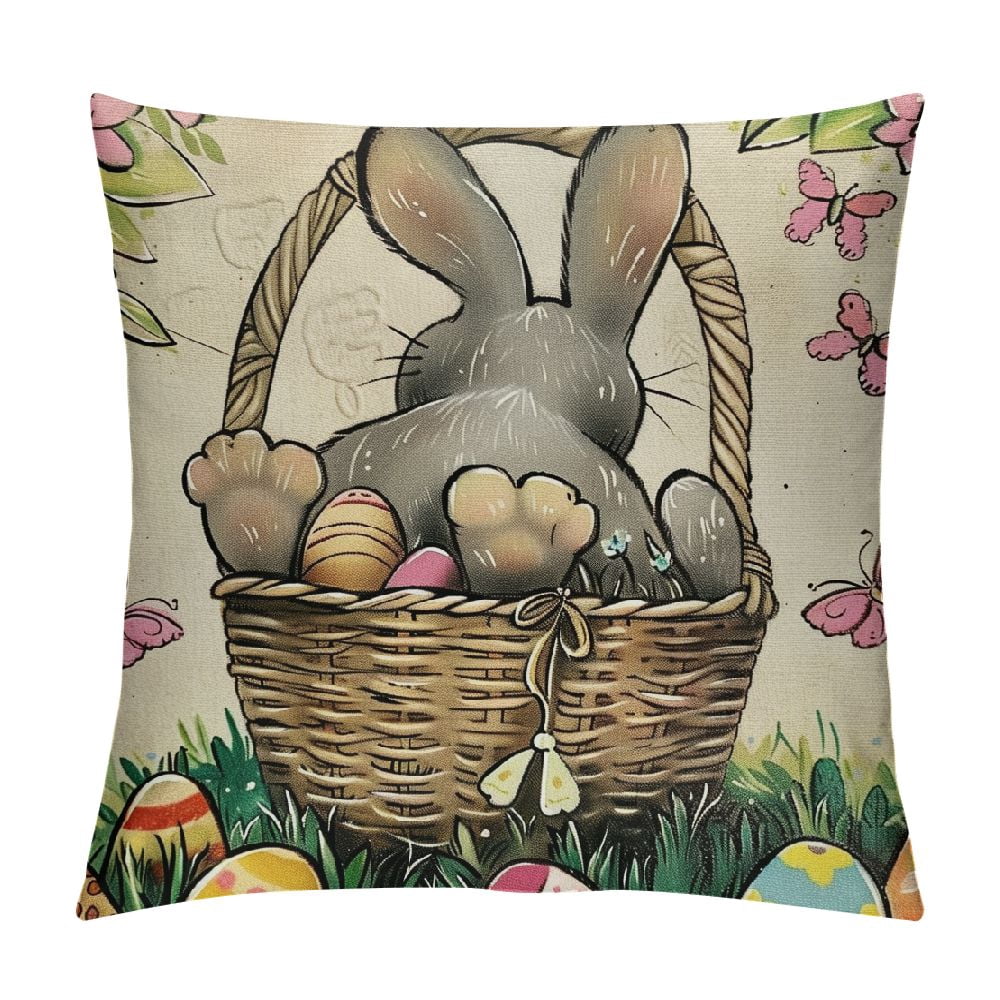 Ussap Easter Bunny Gnome Throw Pillow Covers - Set Of 4, 16x16 Inch, Pink Spring Home Decor For Sofa