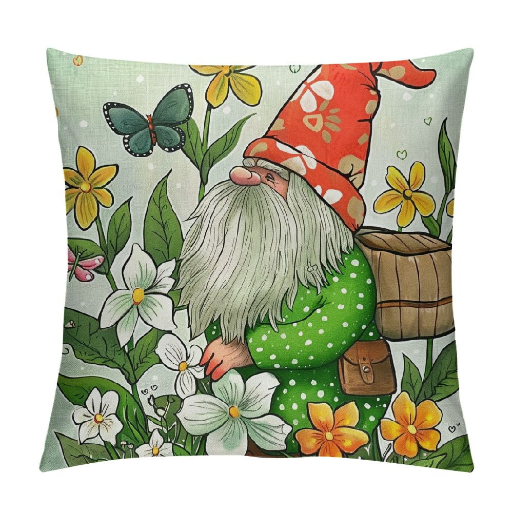 Spring Floral Throw Pillow Covers 18x18 - Easter Bunny Gnome Pattern, Pastel Velvet Cushion Covers For Sofa & Bed - View #14