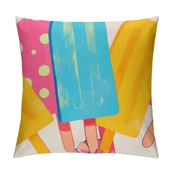 Creowell Hello Summer Pillow Covers, Popsicles Flamingo Swim Ring Pool Party Sweet Summer Time Farmhouse Decorative Throw Pillowcases for Home Sofa Couch Decoration 22x22in