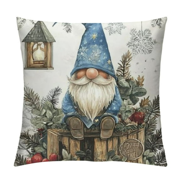 Creowell  Hello Winter Throw Pillow Covers Blue Gnome Decorative Set Blue Mitten Snowflakes Snowman Christmas Farmhouse Pillow Cases Holiday Decor for Living Room Couch 12x12in