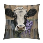 Creowell Highland Cow Pillow Covers Lavender Cow Throw Pillows, Farmhouse Mountain Lake Nature Outdoor Pillowcase Cute Animals Cushion Case Decor for Home Sofa Couch Bed