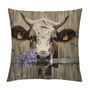 Creowell Highland Cow Pillow Covers Lavender Cow Throw Pillows, Farmhouse Mountain Lake Nature Outdoor Pillowcase Cute Animals Cushion Case Decor for Home Sofa Couch Bed Aesthetic Decorative