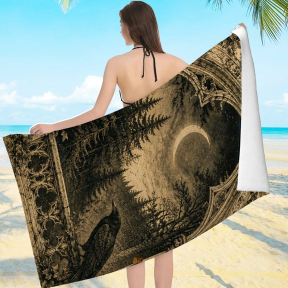 Creowell Highly Absorbent - Gothic Arch Raven Moon Forest Print, Machine Washable Beach Pool Great Gift