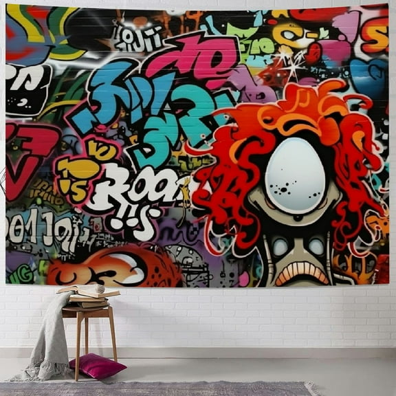 Creowell Hippie Graffiti Tapestry for Bedroom, Hip Hop Music Rap Art Colorful Large Tapestries Wall Hanging College Dorm Living Room Office Cool Trippy 80s 90s Guys Mens Teen Boys Decor 40x30inch