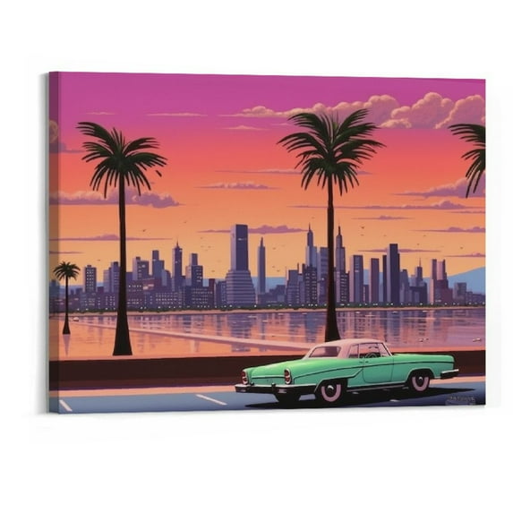 Creowell Hiroshi Nagai Vaporwave Aesthetic Surreal Poster City Art Canvas Canvas Painting Wall Art Poster for Bedroom Living Room Decor 20x16 Inch