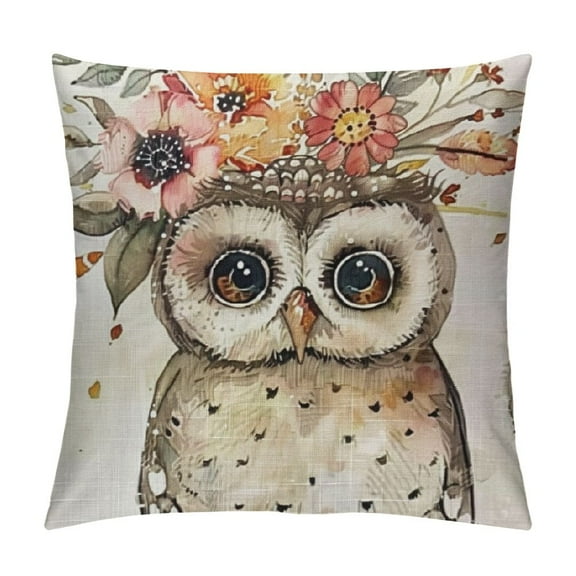 Creowell Home Deco Lovely Animals Decorative Throw Pillow Covers Cute Owl with Flower Pillow Covers  Square Cushion Case for Sofa Couch