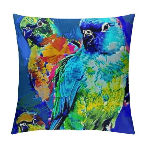 Creowell Home Decorative Square Throw Pillowcases Watercolor Oil Painting Lovely Animal Parrot Cute Birds Patten Cushion Pillow Covers for Outdoor/Indoor Couch Pillows Decor