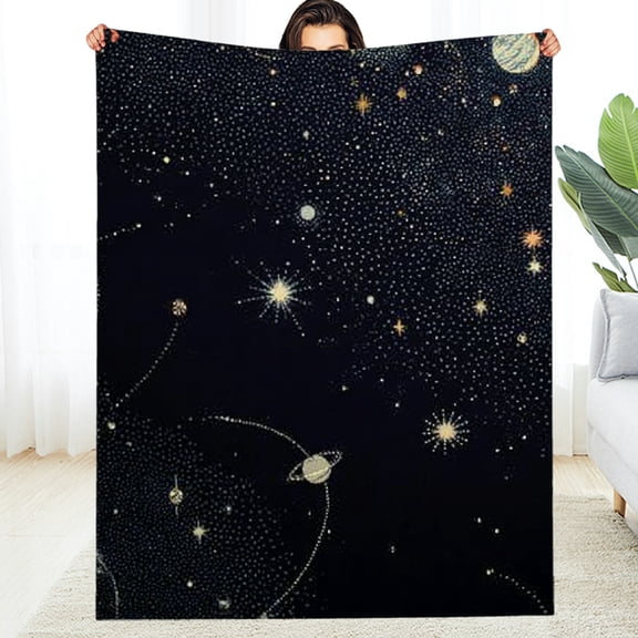 Creowell Home Leisure Flannel Blanket Stars Planets Space Soft Cozy 40*50in