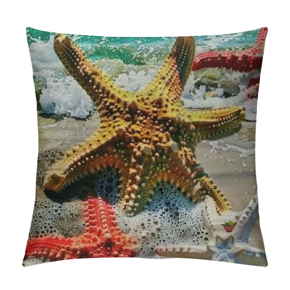 Creowell Hopyeer Ocean Sea Beach Starfish Scallop Throw Pillow Covers
