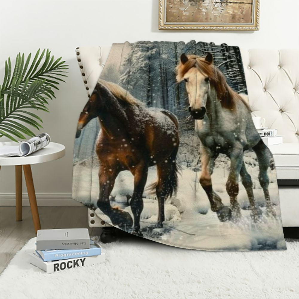 Creowell Horse Blanket Galloping Horse Throw Blanket for Kids Boys Girls Wildlife Blanket Farm Animal Fuzzy Blanket for Sofa Bed Couch,Throw 60x80in
