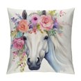 thumbnail image 1 of Creowell Horse Flower Crown Pillow Cases with Zipper Home Decor for Living Room Bedroom Bed Cushion Outdoor Square Aesthetic Decorative 1PC 24x24in, 1 of 5