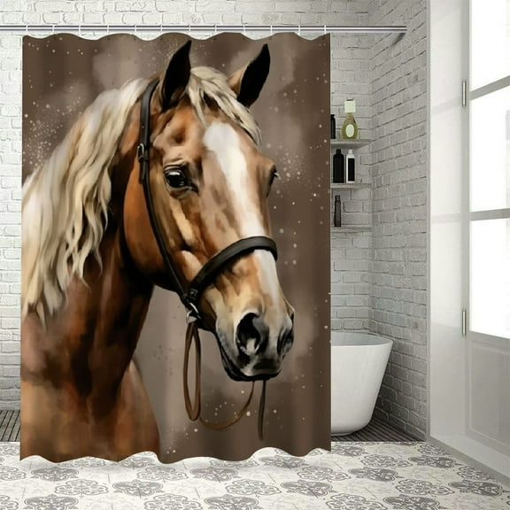 Creowell Horse Modern Waterproof Shower Curtain for Country Cottage & Farmhouse Bathroom Decor with Hooks 36x72