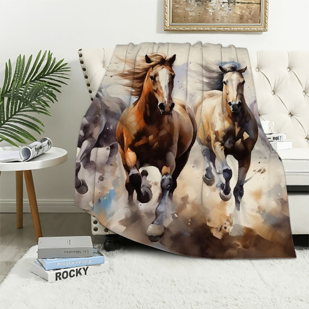 Creowell Horses Running Throw Blanket Bedding Cozy Lightweight for