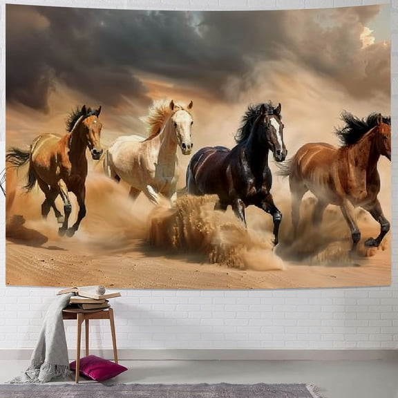 Creowell  Horses Tapestry Galloping Wild Farm Animal Lifelike Running Desert Steed Lovely Painting Wall Art Decor Wall Hanging Indigenous Bedroom Living Room Multi Size Painting