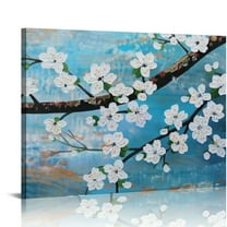 Creowell Huge Wall Art for Living Room -Painted Flower Oil Painting On Canvas Gallery Wrapped Floral Plum Blossom Artwork for Bedroom Office Decor 20x16in