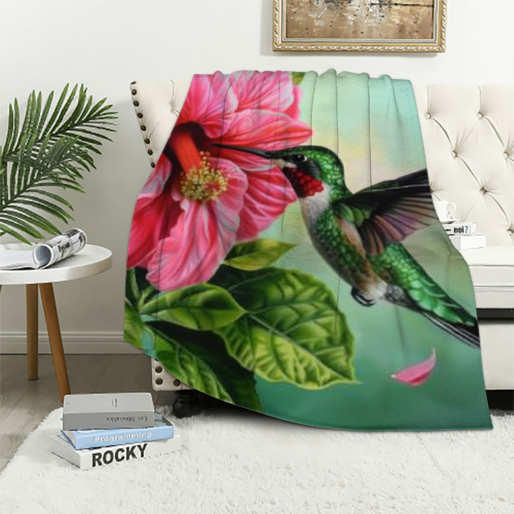 Creowell Hummingbird Bird with Flowering Paradise Throw Blanket Ultra ...