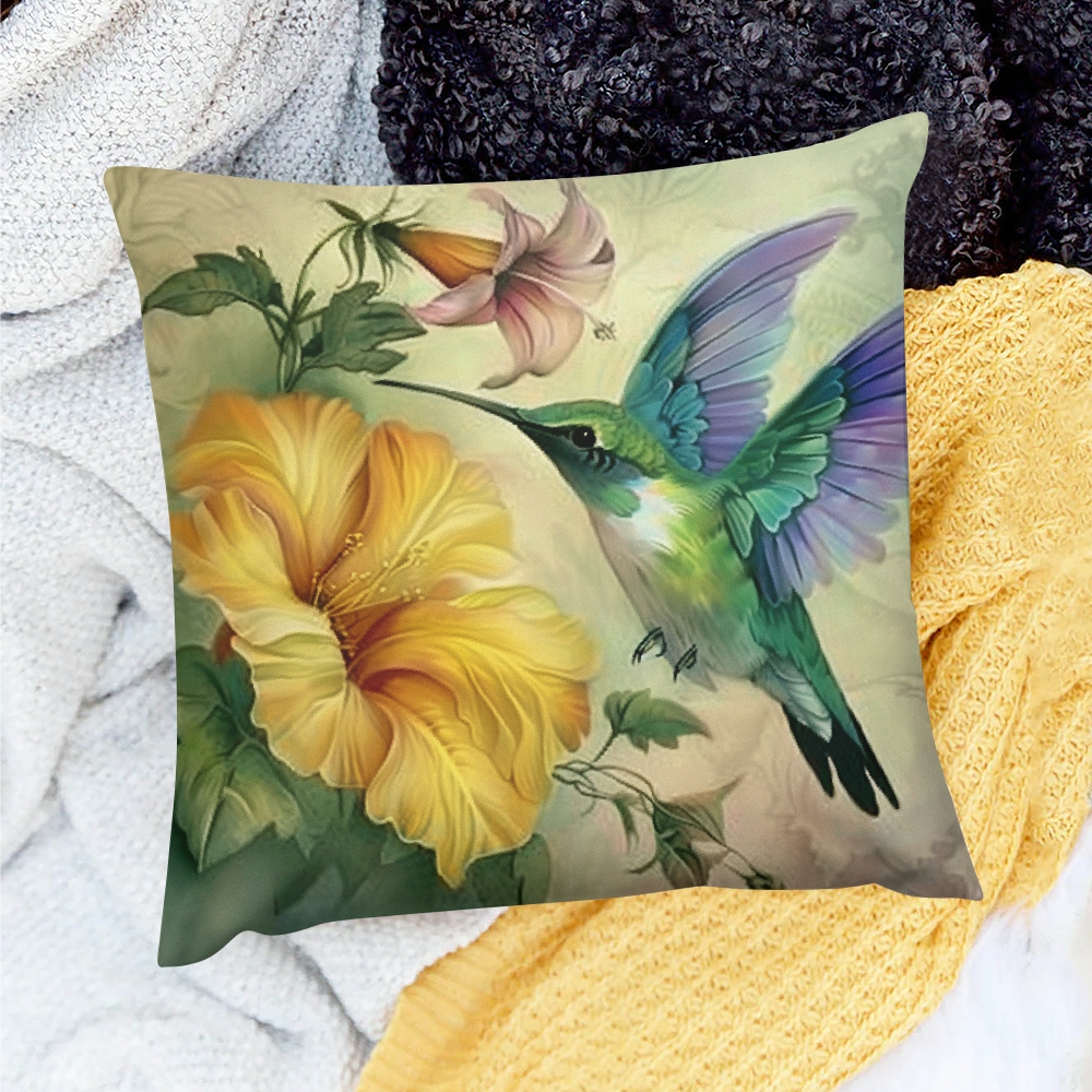 Creowell Hummingbird Flowers Throw Pillow Covers for Home Sofa Couch ...