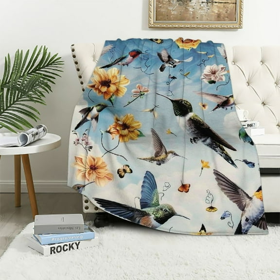 Creowell Hummingbird Throw Blanket - Charming Hummingbird Decor with Birds, Ideal for Hummingbird Gifts,Throw Blanket with Birds 40x50in