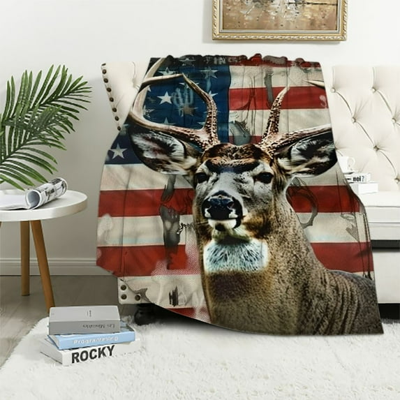 Creowell Hunting Gifts for Men Blanket Throw - Gifts for Hunters Dad Women Birthday Christmas Deer Hunter White
