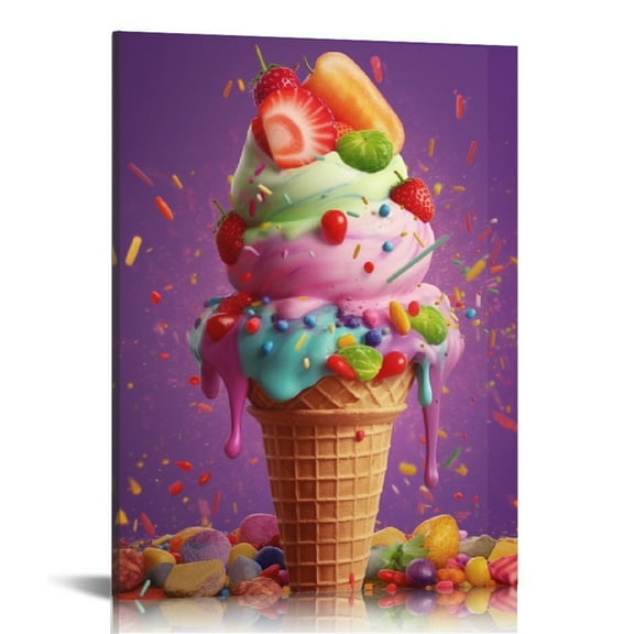 Creowell Ice Cream Cone Canvas Wall Art Modern Home Decor Print 12x16in