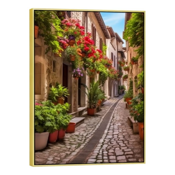 Creowell  Italian Flowers Town Wall Art Nature Landscape Photography Picture Floral Botanical Canvas Print Paintings Modern Framed Artwork for Home Decoration Wall Decor 12x16in/16x20in