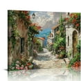 thumbnail image 1 of Creowell Italy Town Painting Tuscany Wall Art Streets of Mediterranean Towns Canvas Prints Landscape Picture Framed Ready to Hang Farmhouse Decor 16x12in, 1 of 6