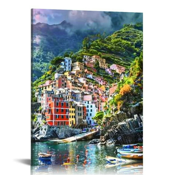 Creowell Italy Wall Art Cinque Terre The Picture of Amalfi Coast Landscape Modern Canvas Painting Wall Art Print On Canvas Artwork for Wall Decor 16x20 in
