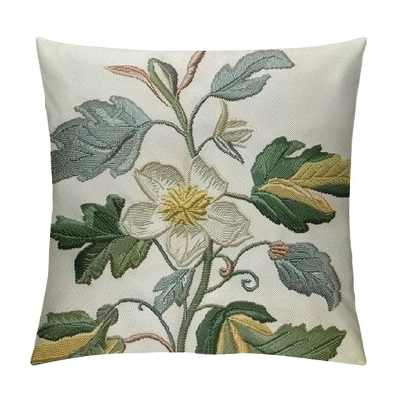 Creowell Jacquard Tropical Leaf Pattern Throw Pillow Covers Decorative Pillowcase,Green Cream White