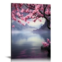 Creowell Japanese Canvas Artwork for Bedroom Aesthetic, Cherry Blossom Landscape Wall Hanging 12x16 in