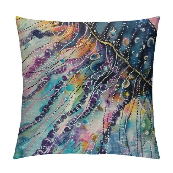 Creowell Jellyfish Throw Pillow Cushion Cover, Aqua Colors Art Ocean Animal Print Sketch Style Creative Sea Marine Theme, Decorative Square Accent Pillow Case White